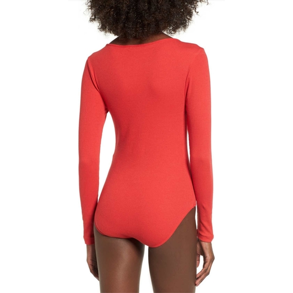 Red Ring Pull Zipper Bodysuit - Picture 4 of 9